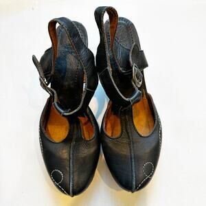 Sergio Tomani Women’s Black Leather T Strap Mary Jane Platform Heel Wedges Retro